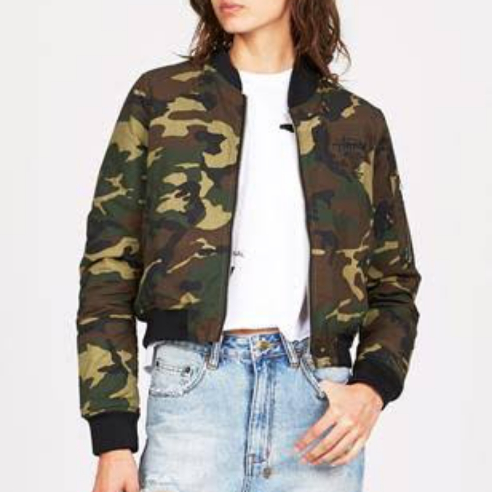 STUSSY Women's padded bomber jacket *camo size 8* - Picture 3 of 7